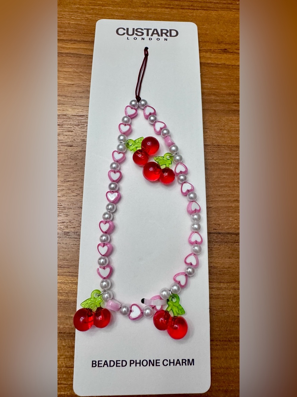 Pink Heart & Cherry Beaded Phone Charm
